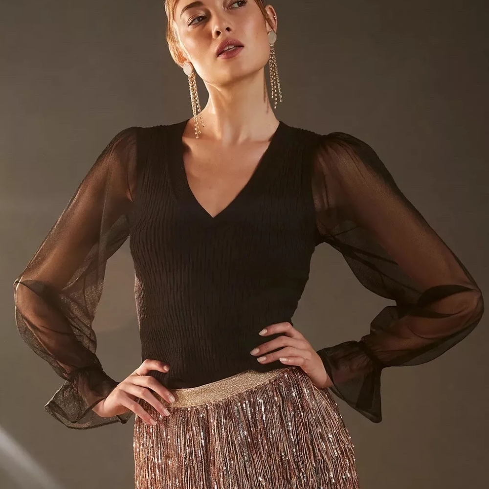 Anthropologie Black Fitted Blouse. NWT - Picture 2 of 14